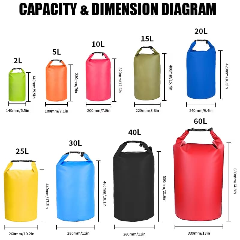 2l 40l waterproof dry bag | custom logo pvc dry sack for hiking, camping, boating